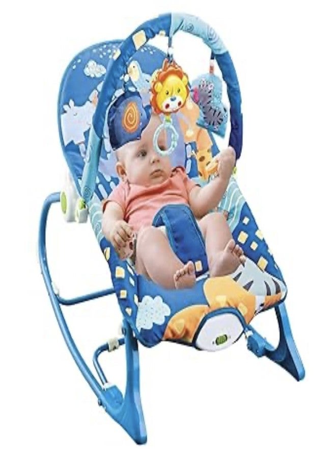 Richtots Premium Baby Rocker Chair Comfortable & Soothing Bouncer for Newborns. Multi-Position Recline, Vibrations, Removable Toys. Portable Design-Indigo Blue Color - Image 1